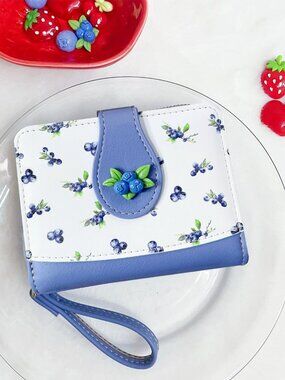 NEW Fruit Berry Print Wallet Card Slots Small Wallet w Zipper Coin Pouch Wallet